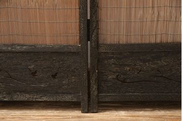 和製アンティーク　蝶や花の透かし彫りが可愛らしい四連衝立(パーテーション、つい立て)(R-051884)