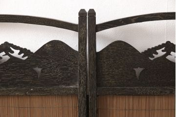 和製アンティーク　蝶や花の透かし彫りが可愛らしい四連衝立(パーテーション、つい立て)(R-051884)