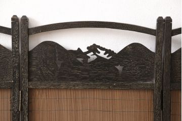 和製アンティーク　蝶や花の透かし彫りが可愛らしい四連衝立(パーテーション、つい立て)(R-051884)
