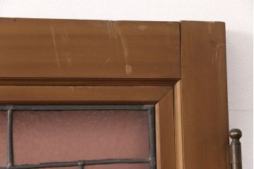 アンティーク建具　国産　ノスタルジックな雰囲気漂うステンドグラス入り両開きドア(玄関ドア、ガラス戸、ガラス扉)(R-051888)