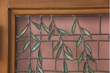 アンティーク建具　国産　ノスタルジックな雰囲気漂うステンドグラス入り両開きドア(玄関ドア、ガラス戸、ガラス扉)(R-051888)