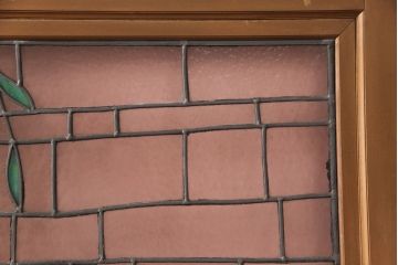 アンティーク建具　国産　ノスタルジックな雰囲気漂うステンドグラス入り両開きドア(玄関ドア、ガラス戸、ガラス扉)(R-051888)