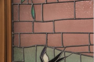 アンティーク建具　国産　ノスタルジックな雰囲気漂うステンドグラス入り両開きドア(玄関ドア、ガラス戸、ガラス扉)(R-051888)