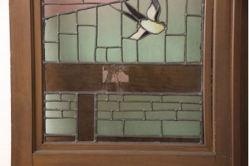 アンティーク建具　国産　ノスタルジックな雰囲気漂うステンドグラス入り両開きドア(玄関ドア、ガラス戸、ガラス扉)(R-051888)