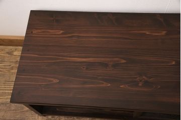 ラフジュ工房オリジナル　古建具リメイク　格子の彫刻が可愛らしい、上品な雰囲気を醸しだすテレビ台(テレビボード、ローボード、リビングボード、収納棚、戸棚)(R-051891)
