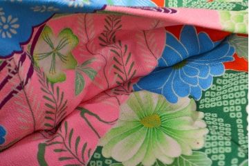 アンティーク　大正〜昭和初期　子供用縮緬着物(正絹、古布)(R-051894)