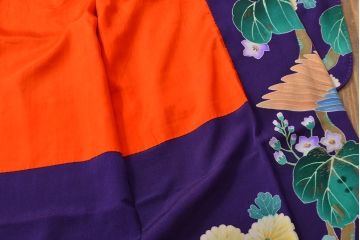 アンティーク　大正〜昭和初期　孔雀に花模様刺繍　着物(正絹、古布)(R-051895)