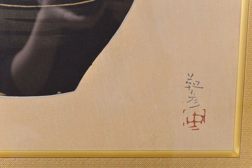 安田靫彦　紅白椿　手摺木版画　限定180部　額装(R-051896)