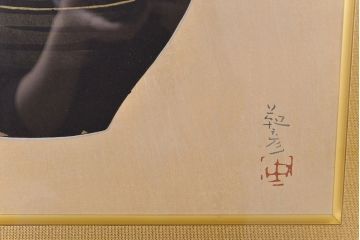 安田靫彦　紅白椿　手摺木版画　限定180部　額装(R-051896)