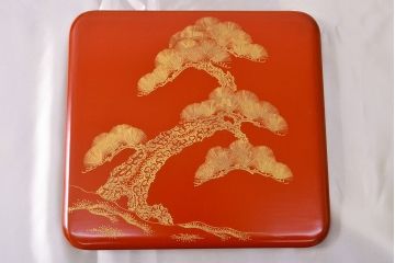 大正〜昭和初期　松沈金朱塗木製五段重箱(漆器)(R-051900)