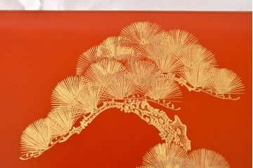 大正〜昭和初期　松沈金朱塗木製五段重箱(漆器)(R-051900)