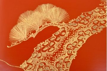 大正〜昭和初期　松沈金朱塗木製五段重箱(漆器)(R-051900)