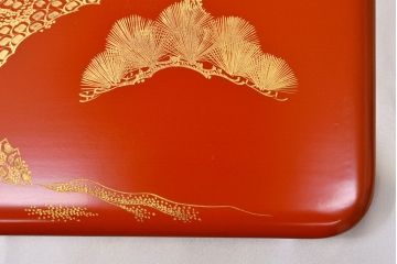 大正〜昭和初期　松沈金朱塗木製五段重箱(漆器)(R-051900)