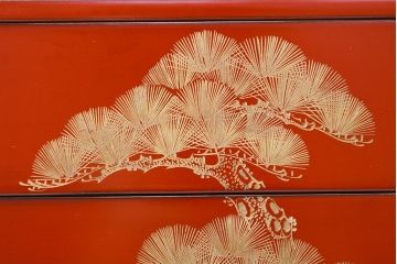 大正〜昭和初期　松沈金朱塗木製五段重箱(漆器)(R-051900)
