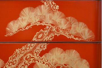 大正〜昭和初期　松沈金朱塗木製五段重箱(漆器)(R-051900)