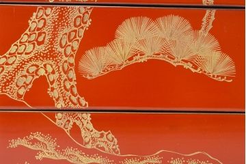 大正〜昭和初期　松沈金朱塗木製五段重箱(漆器)(R-051900)
