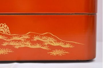 大正〜昭和初期　松沈金朱塗木製五段重箱(漆器)(R-051900)