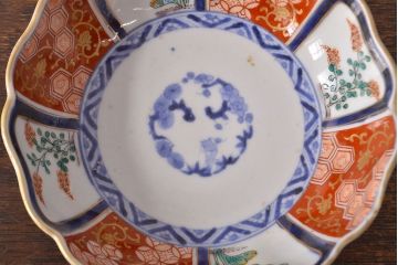 江戸期　古伊万里　成化年製　色絵窓絵染付なます皿2枚セット(和食器、深皿)(R-051901)