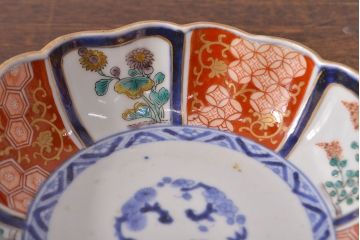 江戸期　古伊万里　成化年製　色絵窓絵染付なます皿2枚セット(和食器、深皿)(R-051901)