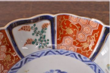 江戸期　古伊万里　成化年製　色絵窓絵染付なます皿2枚セット(和食器、深皿)(R-051901)