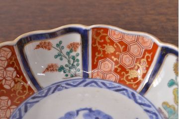 江戸期　古伊万里　成化年製　色絵窓絵染付なます皿2枚セット(和食器、深皿)(R-051901)