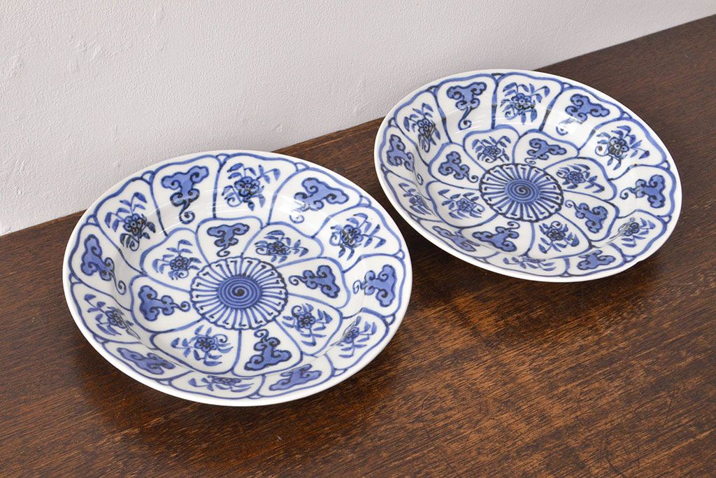 幕末〜明治　伊万里焼　仙芝祝寿文　7寸皿2枚セット(和食器)(R-051902)