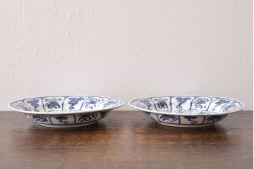幕末〜明治　伊万里焼　仙芝祝寿文　7寸皿2枚セット(和食器)(R-051902)