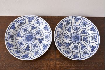 幕末〜明治　伊万里焼　仙芝祝寿文　7寸皿2枚セット(和食器)(R-051902)