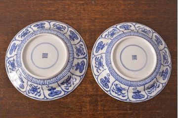 幕末〜明治　伊万里焼　仙芝祝寿文　7寸皿2枚セット(和食器)(R-051902)