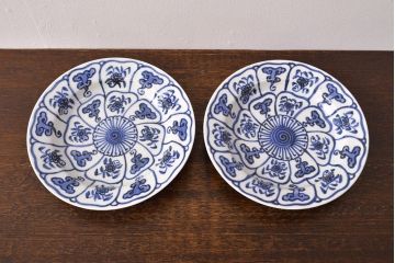 幕末〜明治　伊万里焼　仙芝祝寿文　7寸皿2枚セット(和食器)(R-051903)