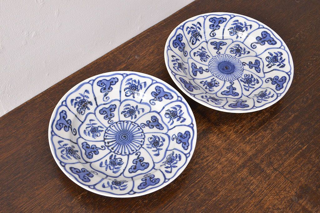 幕末〜明治　伊万里焼　仙芝祝寿文　7寸皿2枚セット(和食器)(R-051904)