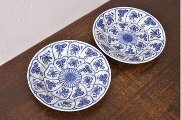 幕末〜明治　伊万里焼　仙芝祝寿文　7寸皿2枚セット(和食器)(R-051904)