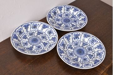 幕末〜明治　伊万里焼　仙芝祝寿文　7寸皿3枚セット(和食器)(R-051905)