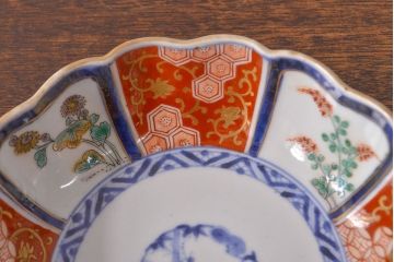 江戸期　古伊万里　成化年製　色絵窓絵染付なます皿2枚セット(和食器、深皿)(R-051906)
