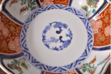 江戸期　古伊万里　成化年製　色絵窓絵染付なます皿2枚セット(和食器、深皿)(R-051906)