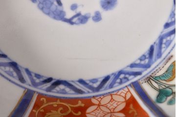 江戸期　古伊万里　成化年製　色絵窓絵染付なます皿2枚セット(和食器、深皿)(R-051906)