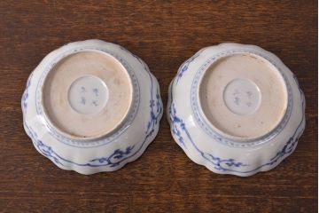 江戸期　古伊万里　成化年製　色絵窓絵染付なます皿2枚セット(和食器、深皿)(R-051906)
