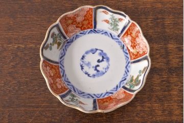 江戸期　古伊万里　成化年製　色絵窓絵染付なます皿2枚セット(和食器、深皿)(R-051907)