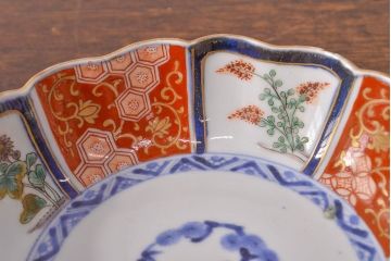 江戸期　古伊万里　成化年製　色絵窓絵染付なます皿2枚セット(和食器、深皿)(R-051907)