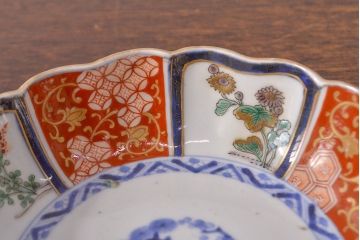 江戸期　古伊万里　成化年製　色絵窓絵染付なます皿2枚セット(和食器、深皿)(R-051907)