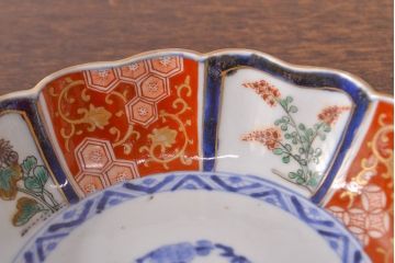 江戸期　古伊万里　成化年製　色絵窓絵染付なます皿2枚セット(和食器、深皿)(R-051907)