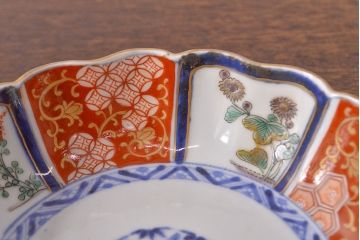 江戸期　古伊万里　成化年製　色絵窓絵染付なます皿2枚セット(和食器、深皿)(R-051907)