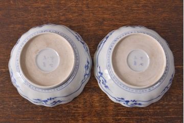 江戸期　古伊万里　成化年製　色絵窓絵染付なます皿2枚セット(和食器、深皿)(R-051907)