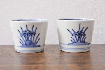 江戸期　古伊万里　水仙文染付　蕎麦猪口2客セット(和食器)(R-051908)