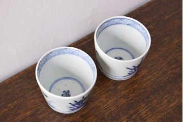 江戸期　古伊万里　水仙文染付　蕎麦猪口2客セット(和食器)(R-051908)