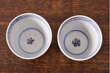 江戸期　古伊万里　水仙文染付　蕎麦猪口2客セット(和食器)(R-051908)