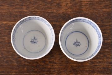 江戸期　古伊万里　水仙文染付　蕎麦猪口2客セット(和食器)(R-051909)