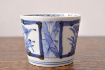 江戸期　古伊万里　水仙文染付　蕎麦猪口3客セット(和食器)(R-051910)
