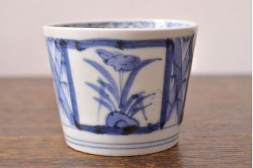 江戸期　古伊万里　水仙文染付　蕎麦猪口3客セット(和食器)(R-051910)