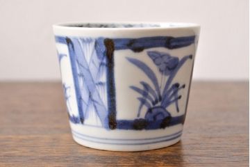 江戸期　古伊万里　水仙文染付　蕎麦猪口3客セット(和食器)(R-051910)